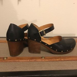 KORKS Black Leather Eva Clog Heels
